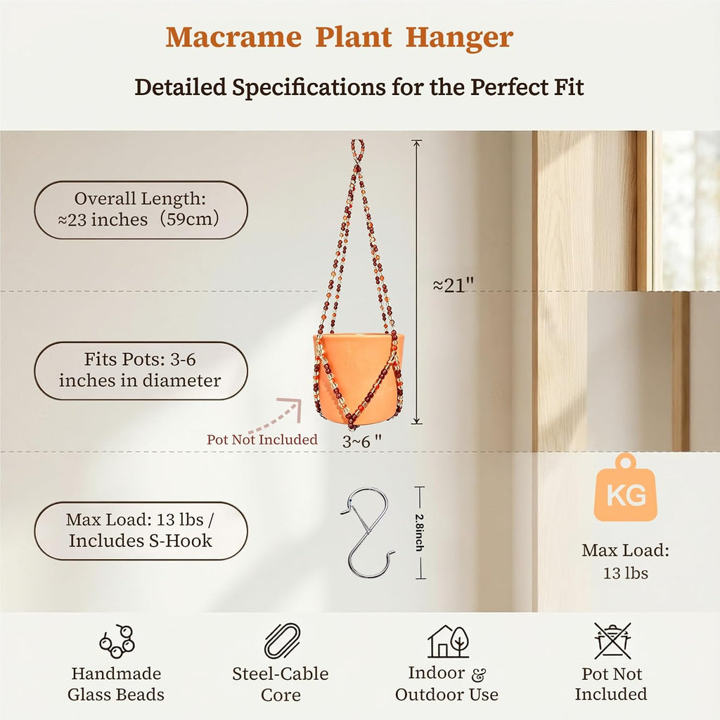 Glass Beaded Plant Hanger, Short Plant Hanger Indoor & Outdoor