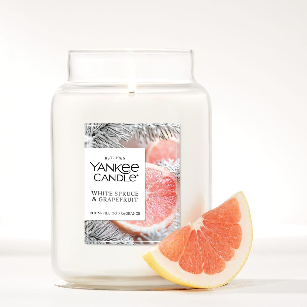 Yankee Candle White Spruce & Grapefruit Scented Candle, 22oz Large Jar