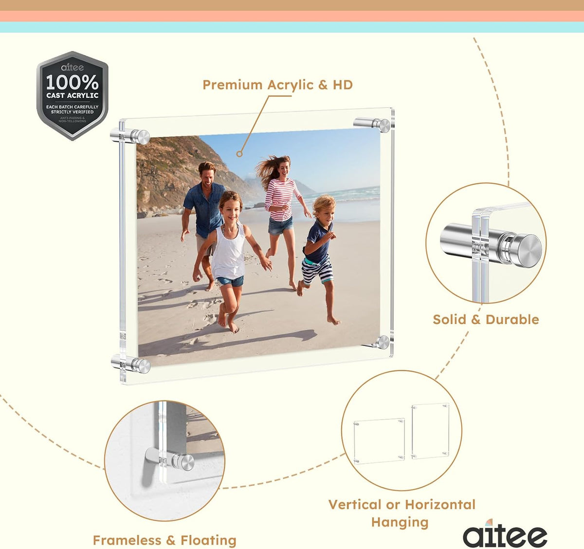 AITEE 11x14 Acrylic Picture Frames 4 Pack, Clear Floating Wall Frames