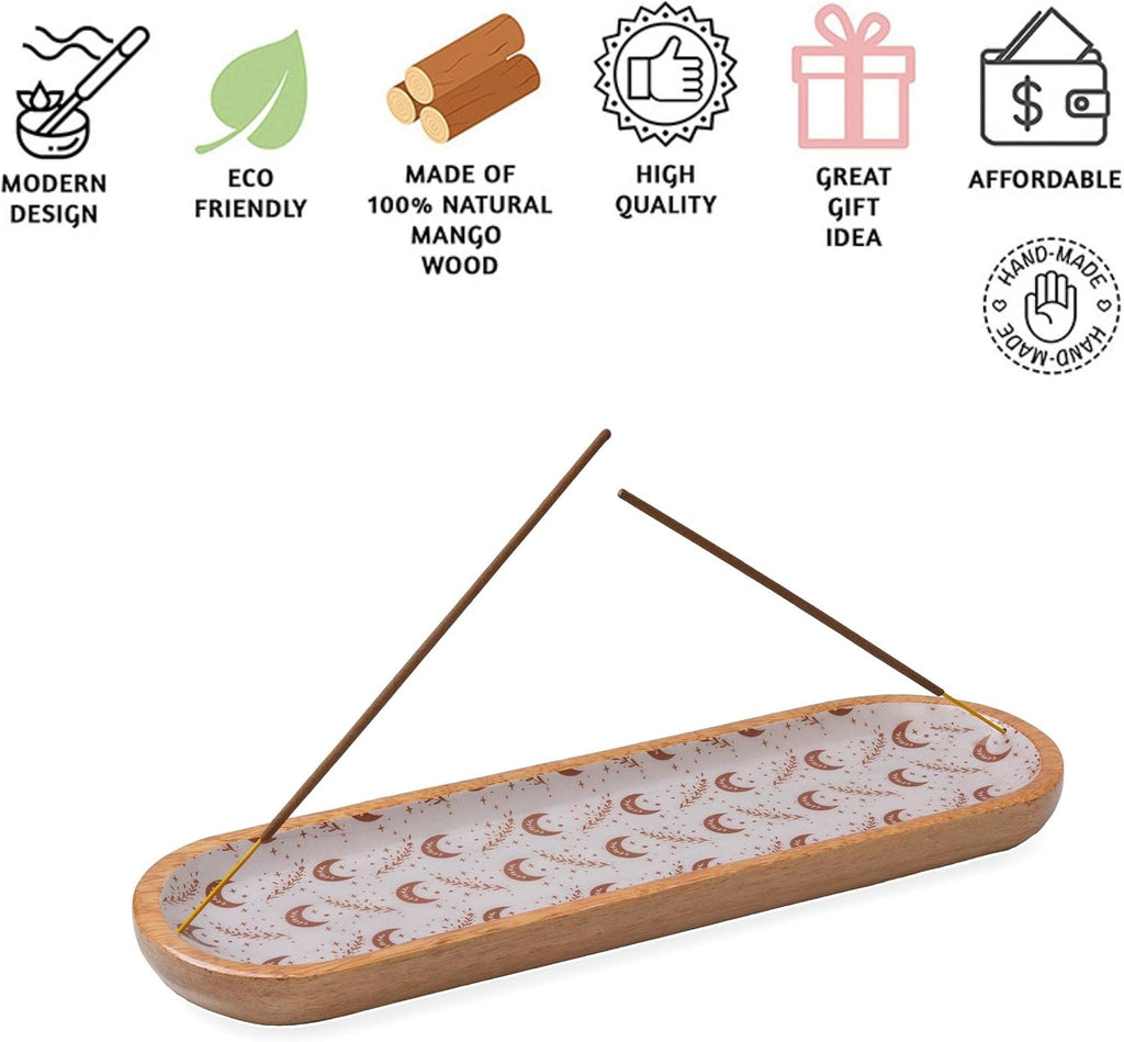 Folkulture Incense Holder or Incense Burner, Modern Incense Holder for Sticks, Insence-Stick Holder, Ash Catcher or Insense Stick Holder, Wooden Incense Tray for Sticks, Mango Wood Trough, Moonshine