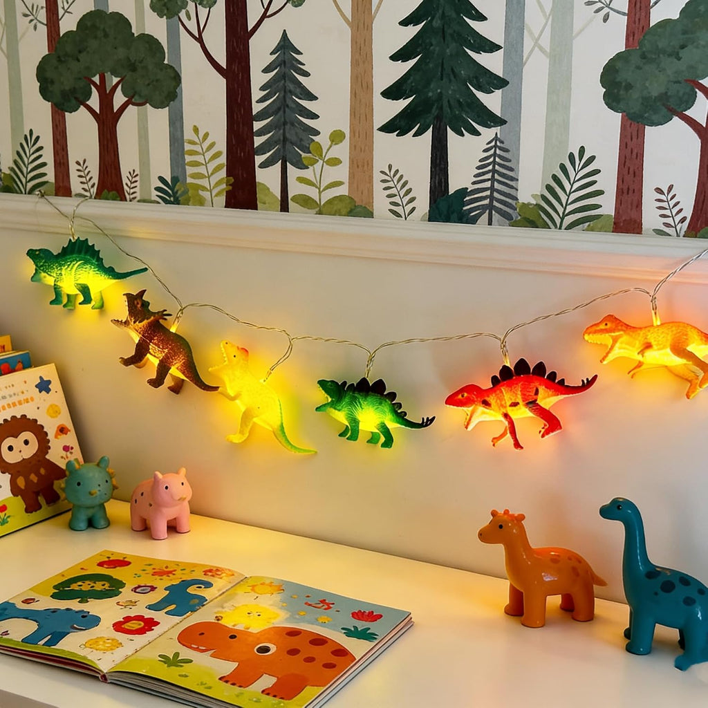 8LED Dinosaur String Lights for Boys Room Battery Operated Dinosaur Lights String Dino Light for Boys Kids Bedroom Decor Christmas Tree Decoration Party Garden Tent Wall