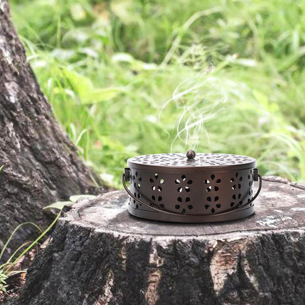 Mosquito Coil Holder 2 Pack Citronella Incense Coil Burner with Handle Enclosed Metal Mosquito Coil Holder for Home Camping (Black/Bronze)