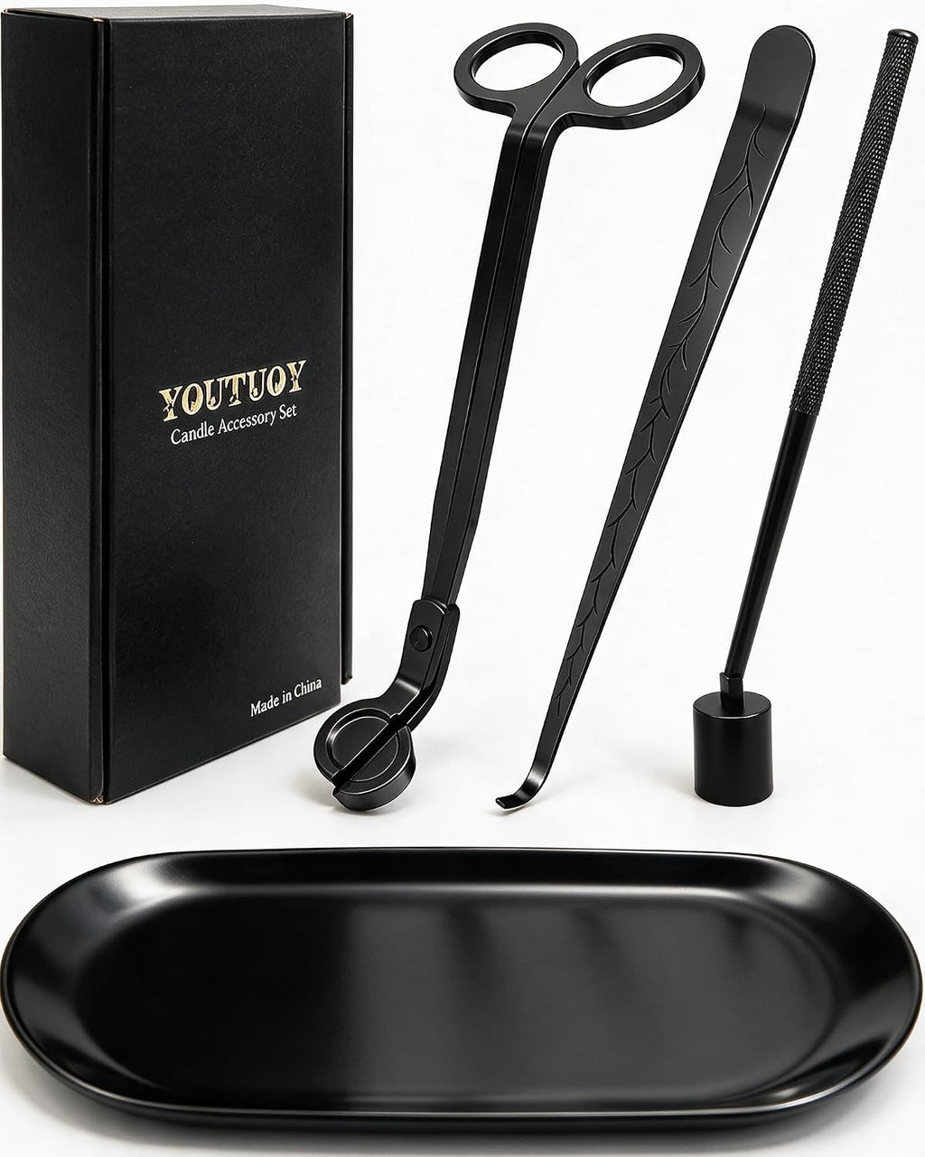 YOUTUOY 4 in 1 Candle Accessory Set, Matte Black