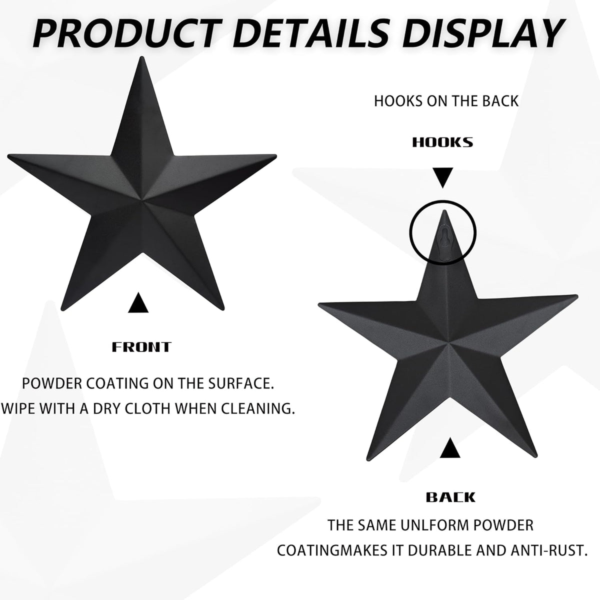 JoyEvy 6" 6pieces Black Metal Barn Star Wall Decor,Texas Stars Art,Metal Stars Rustic Vintage Western Country Farmhouse Home Decoration