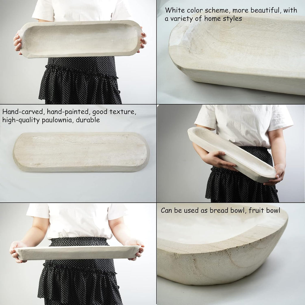 Decorative Bowl Vintage Wooden Dough Bowls Hand Carved, Farmhouse Country, Restaurant, Cafe Decoration, Place Bread, Fruit, Aromatherapy. (20x6x2in(White))