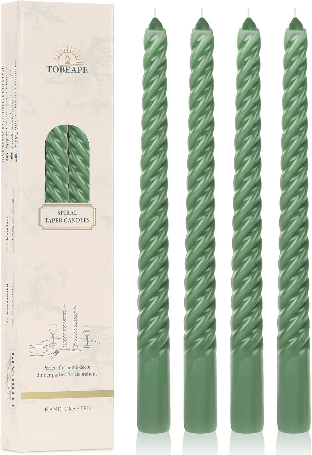 Tobeape 10" Green Spiral Taper Candle Sticks 4 Pack, Unscented & Dripless