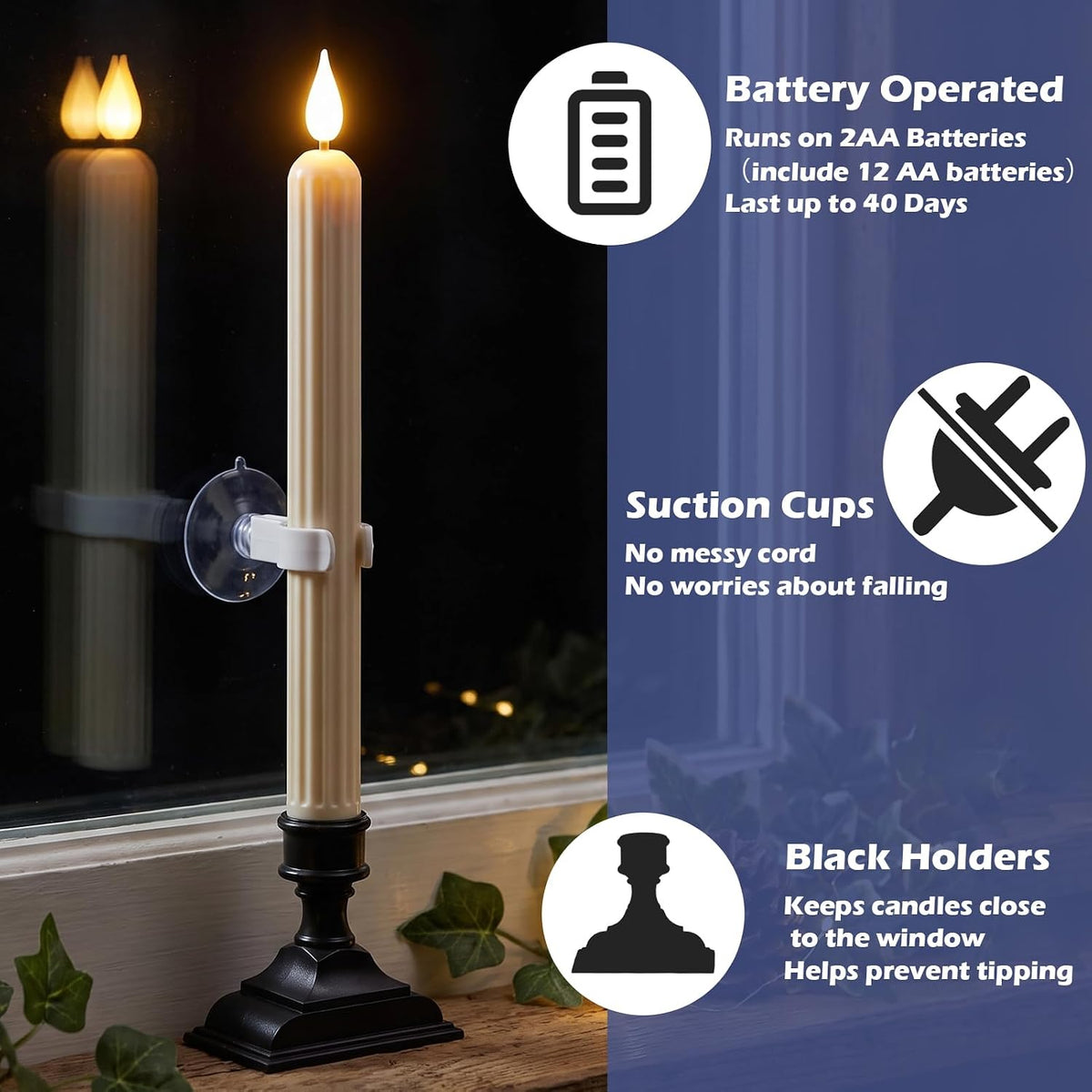Christmas LED Window Candles Sensor Dusk to Dawn Ivory 9.6" (12AA Include)
