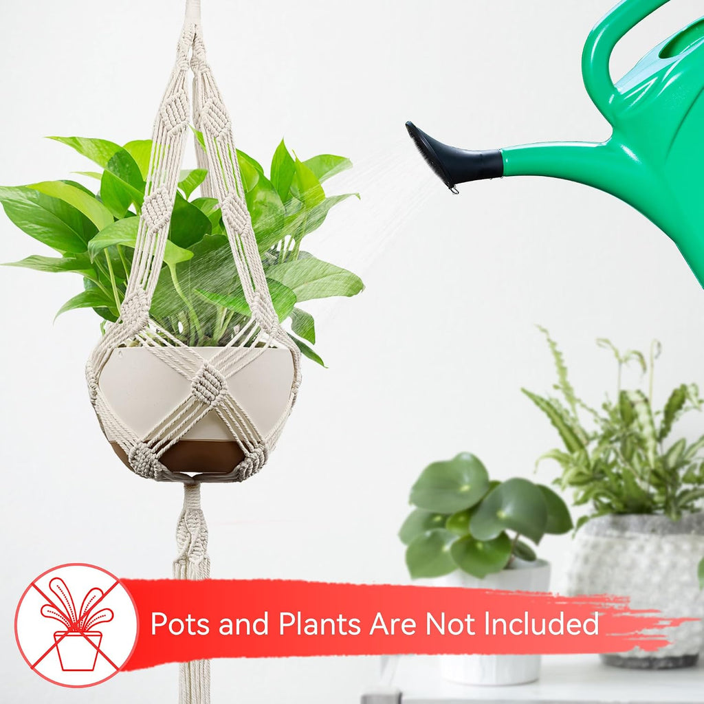 USLAI Macrame Plant Hanger, for Up to 12 Inch Pots, 42 Inch, Ivory, 2 Pack