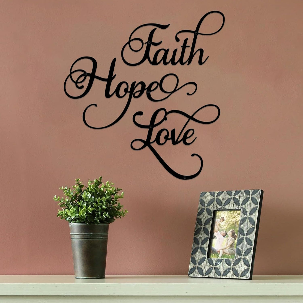 ESTART Faith Hope Love 3Pcs Black Metal Farmhouse Inspirational Wall Sign