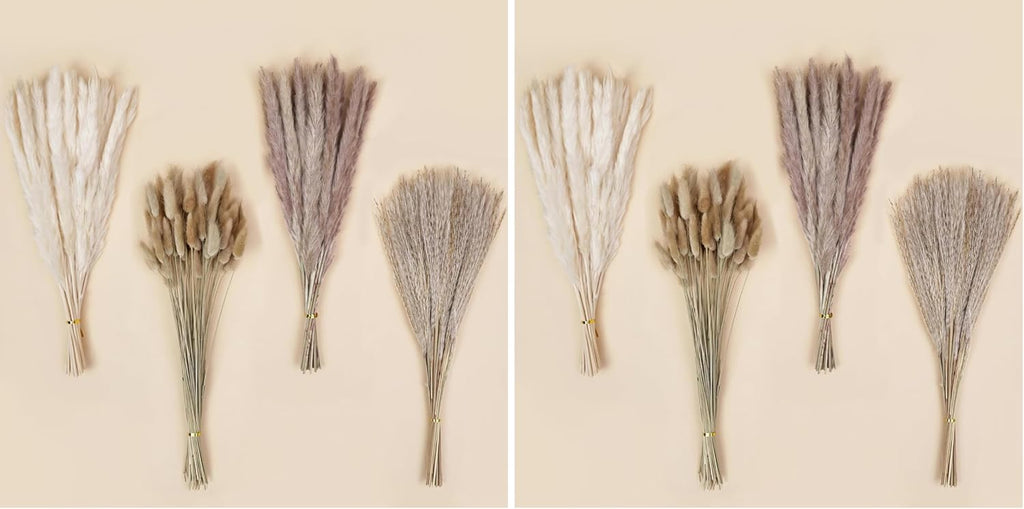 DomeStar 130PCS Dried Pampas Grass Bulks Fall Decor, 18" Natural Bunny Tail Grass, Boho Rustic Bouquet, Fall Decorations for Home, Farmhouse Table Vase & Wedding Decor (Pack of 2)