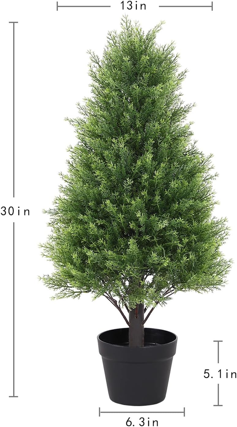 30" Cedar Topiary Trees Artificial Outdoor Set of 2