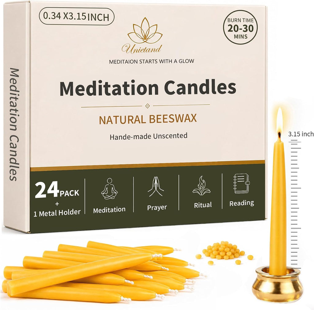 20 Minute Meditation Candles, 24 Pack Beeswax Candle with Holder,3.15 Inch