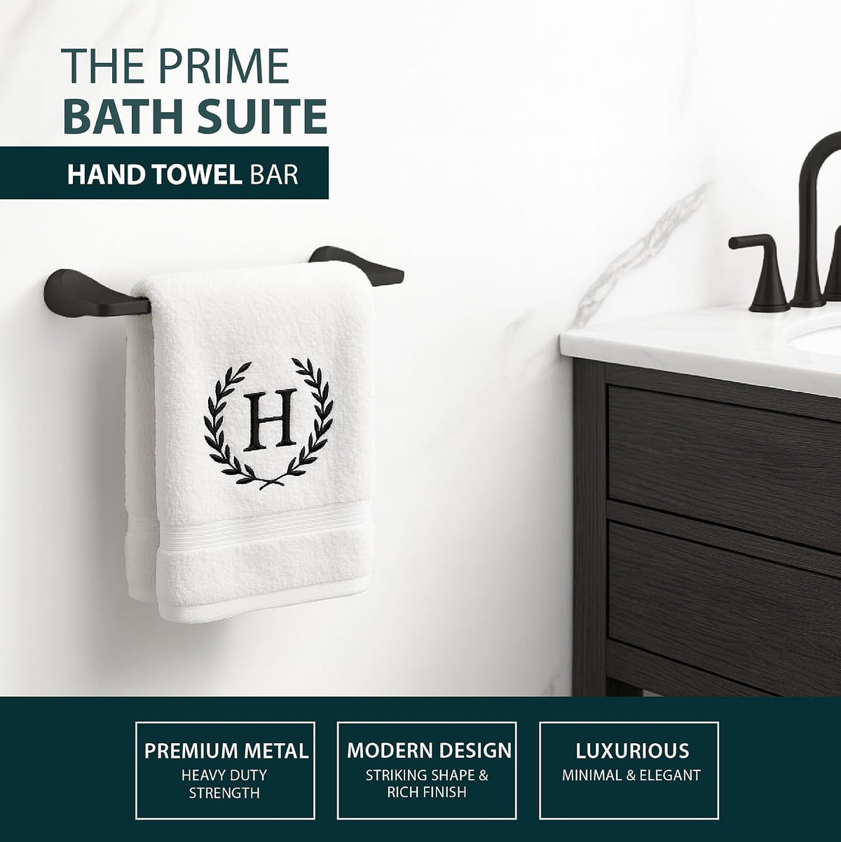 Mega Handles Bathroom Accessory Set Matte Black - 4-Piece, Towel Bar, Hooks