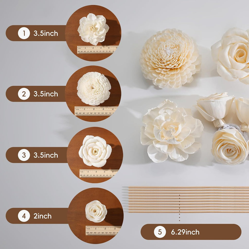 Flower Diffuser, Reed Diffuser Flowers, Sola Wood Flowers, Natural Material Reed Flower, with 8 Pcs Diffuser Rattan,2-3.5 Inches (Intangible Cultural Heritage Series - Garden)