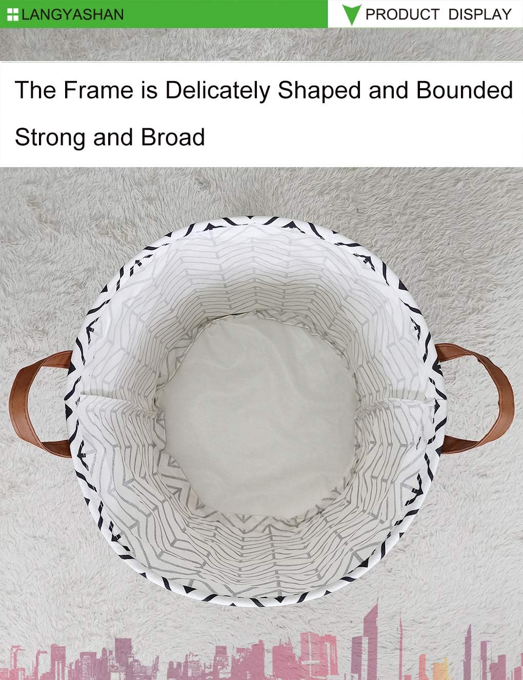 Round Laundry Basket Collapsible Storage Hamper Organizer Geometric Circle