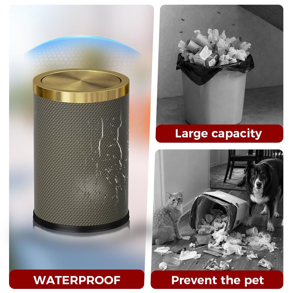 9L/2.4gal Bathroom Trash Can,Brass Trash Can,Swing Lid