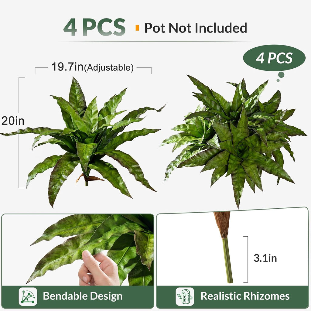 4 Pcs Artificial Greenery Stems Fake Bird Nest Fern Faux Branches Artificial Plants Realistic Fake Dracaena Realistic Plants for Indoor Outdoor Porch Patio Home Office Living Room Decor (Brown Green)
