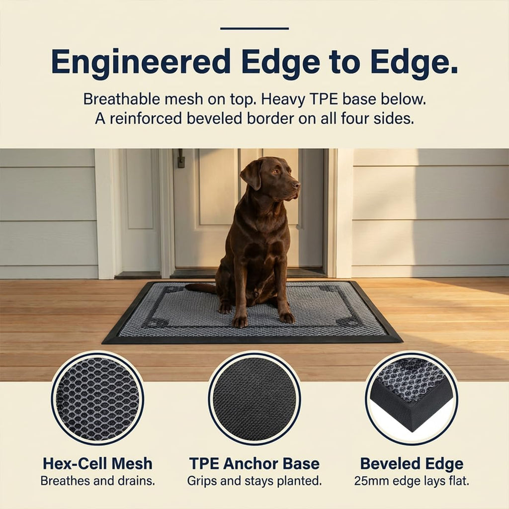 Muddy Mat® Meshy Mat® Door Mat Heavy-Duty Quick-Dry Floor Mat, Sand & Dirt Trapper for Indoor & Outdoor, Ideal for Entrance, Patios & Garages,Low-Profile,Non-Slip,Washable– Border 16"x24"x0.4"