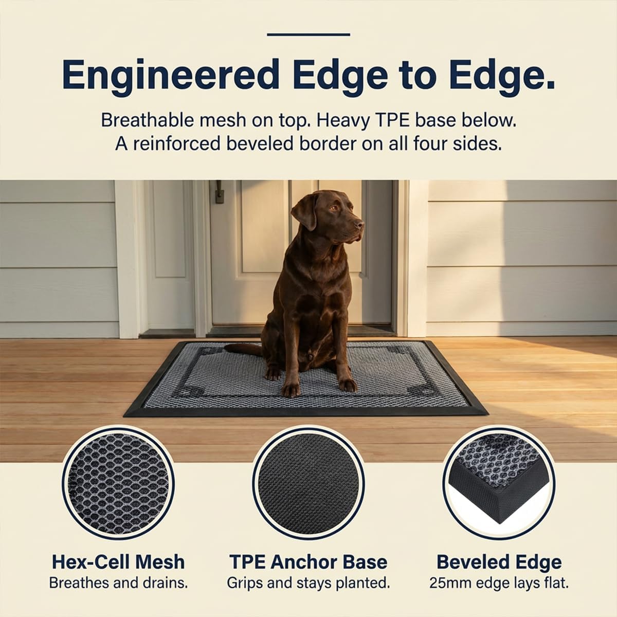 Muddy Mat® Meshy Mat® Door Mat Heavy-Duty Quick-Dry Floor Mat, Sand & Dirt Trapper for Indoor & Outdoor, Ideal for Entrance, Patios & Garages,Low-Profile,Non-Slip,Washable– Border 16"x24"x0.4"