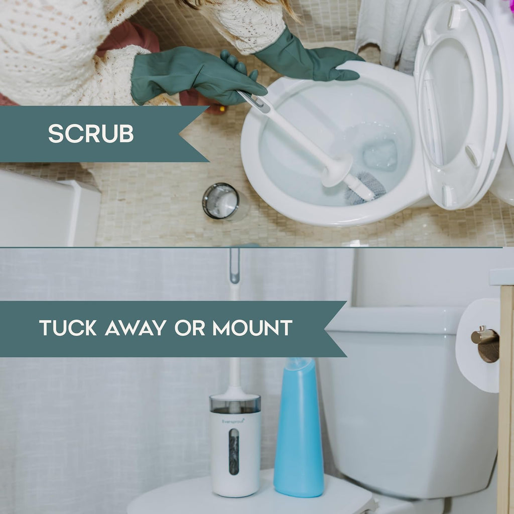 Eversprout Tidy Toilet Bowl Brush and Holder Set, Wall Mount, Under Rim