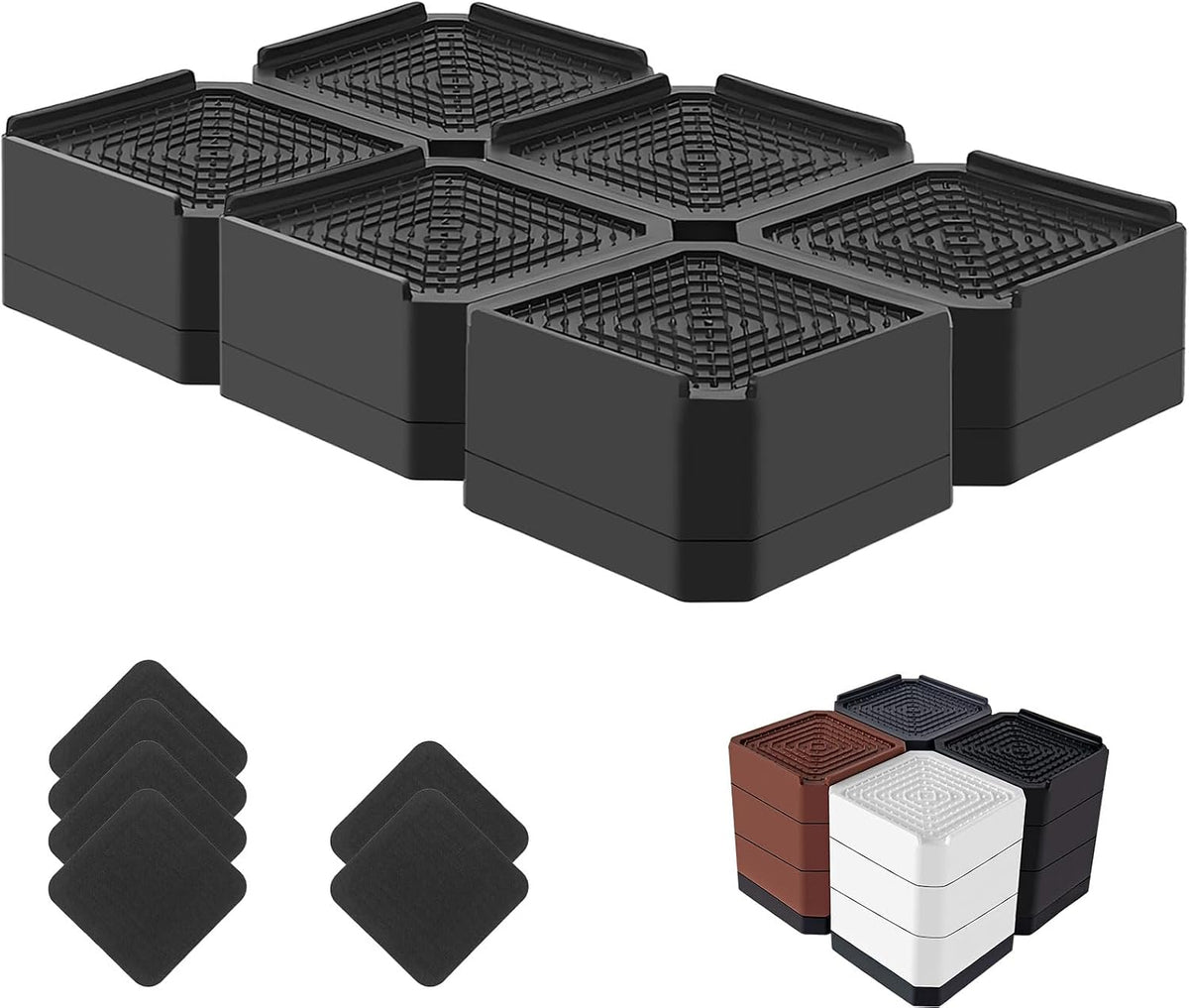 Bed Risers Heavy Duty, Adjustable Furniture Riser Blocks Lift 1.5, 3, 4.3 inches for Couch Table Desk Sofa Chair Legs, Refrigerator, Washing Machine - Support up to 4000 lbs (Black 6 Pack, 1.5 inch)