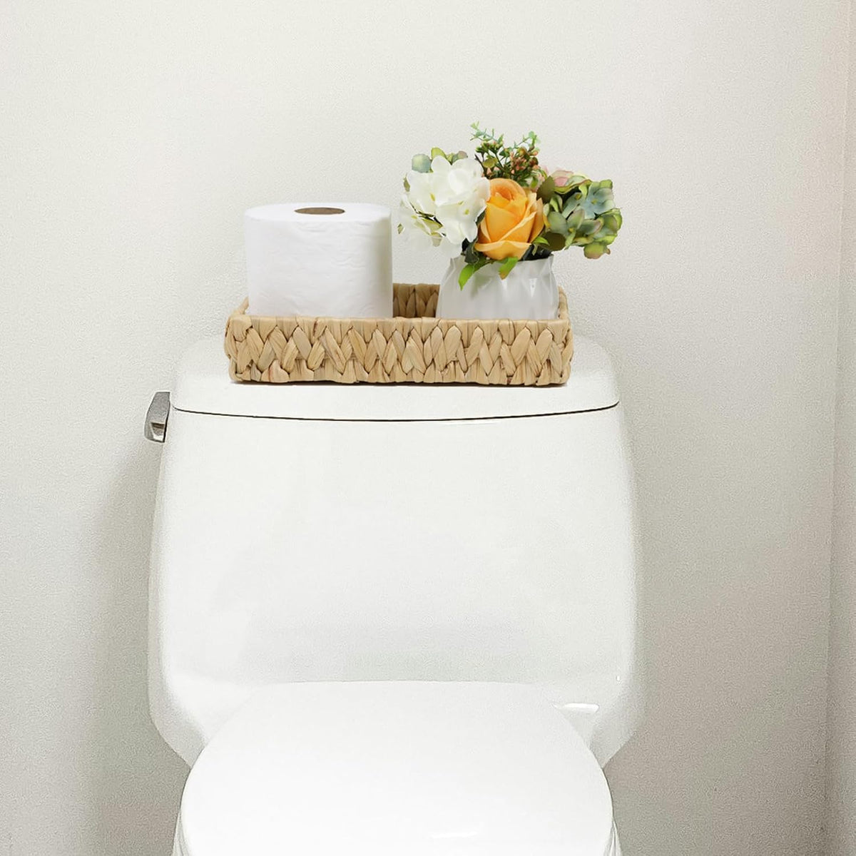 Water Hyacinth Bathroom Vanity Tray with Handle, 11 Inch