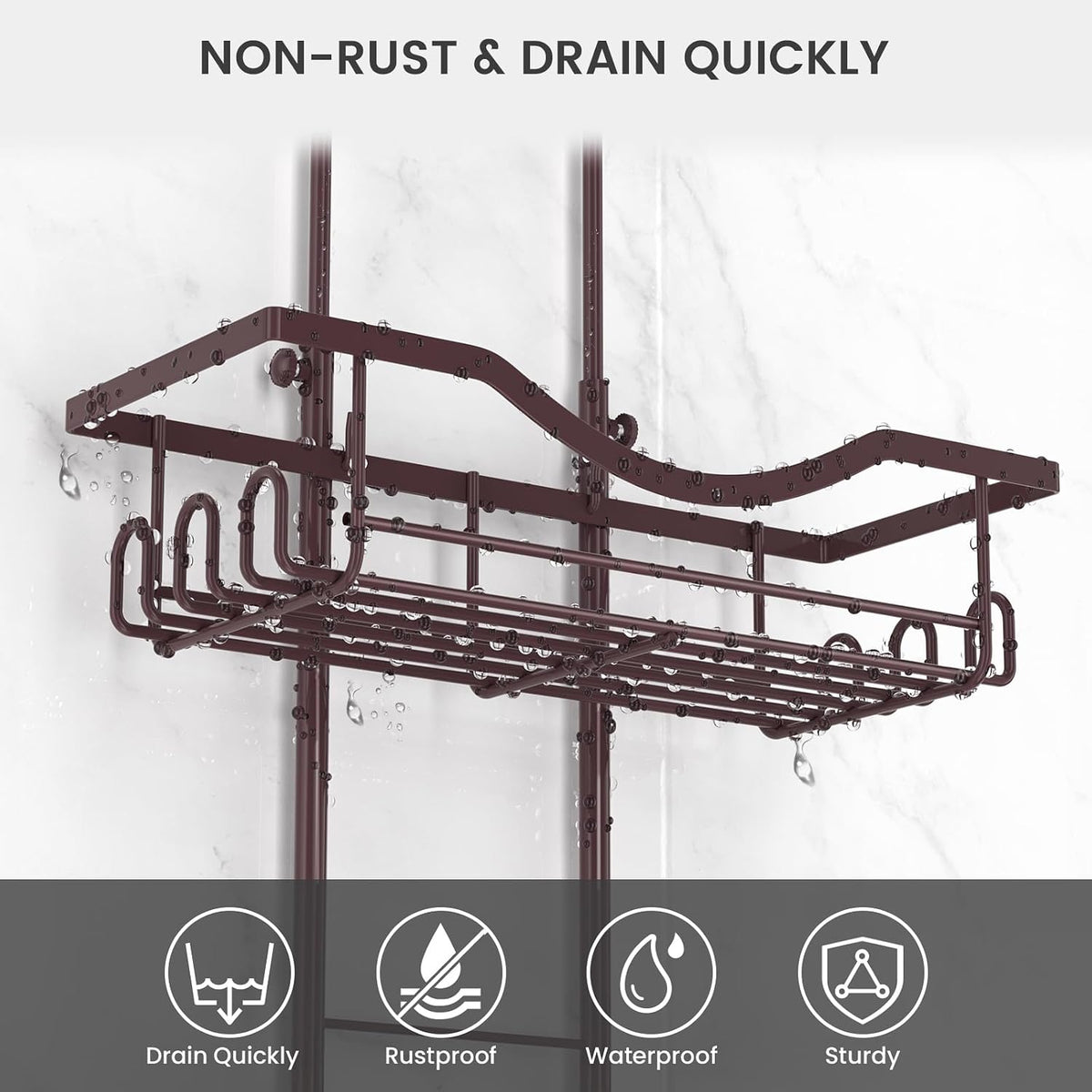 REINHARDT Adjustable Shower Caddy Hanging Over Shower Head, Bronze