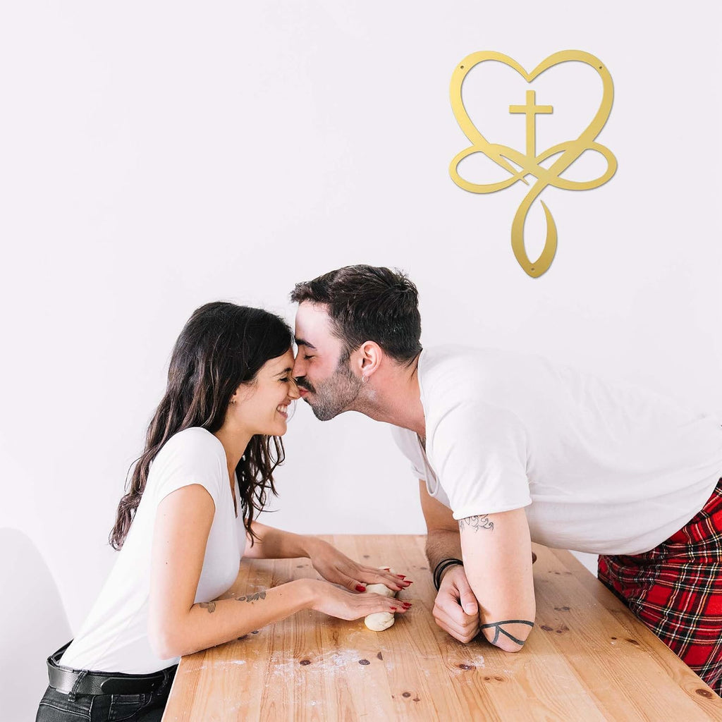 Natrlart Metal Infinity Heart Cross Wall Decor, Unique Cross Decorative Wall Art, Heart And Love Sign Wall Plaques, Love Gift For Adult Home Wedding, Decor Room Bedroom Living Room Decoration（Gold