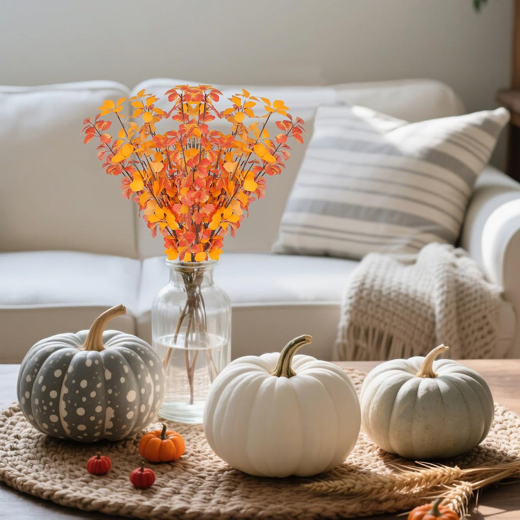 12Pcs 2Kinds 22''Fall Artificial Branches Faux Autumn Stems Fall Plant Branches Ficus Twig Leaves Fall Eucalyptus Branches for Autumn Thanksgiving Home Office Wedding Vase Fillers DIY Craft Decors
