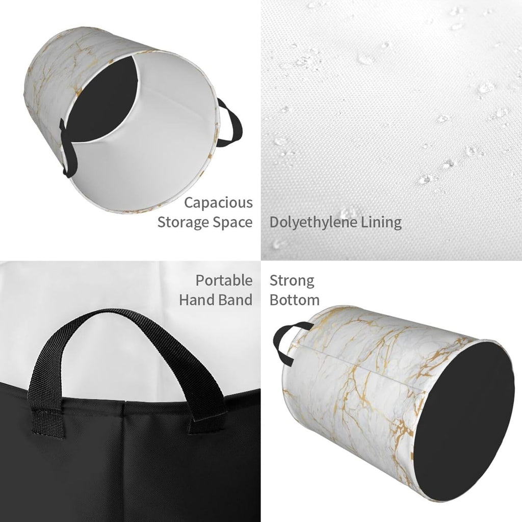 Marble Print Round Laundry Hamper Storage Basket Toys Clothes Organizer Bin For Home Bathroom Bedroom Dorm Nursery, 38l