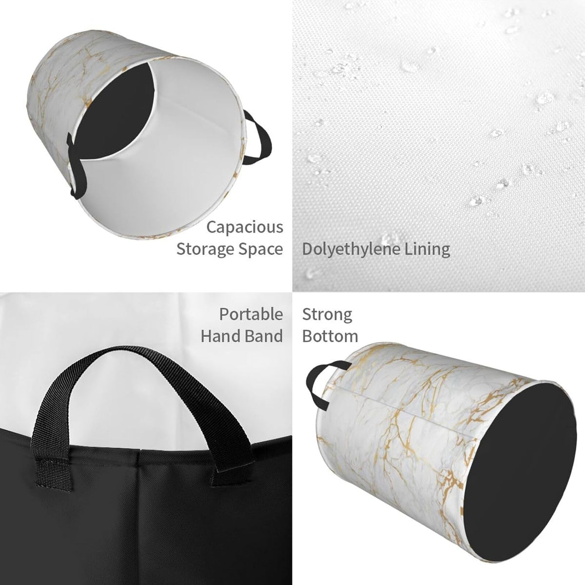 Marble Print Round Laundry Hamper Storage Basket Toys Clothes Organizer Bin For Home Bathroom Bedroom Dorm Nursery, 38l