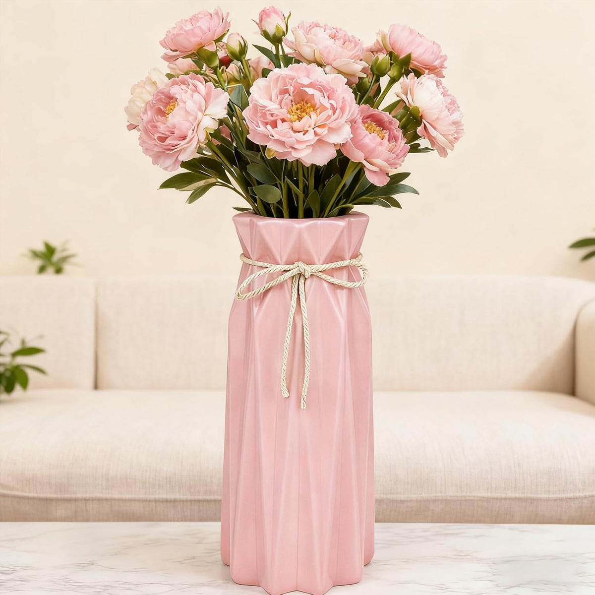 Disoza Ceramic Flower Vase Modern Home Decor Vases for Centerpieces Pink Minimalist Farmhouse 9.5" H x 3.9" W Cute Decorative Vases Flowers Tulip Pampas Grass Vase for Table Bathroom Shelf