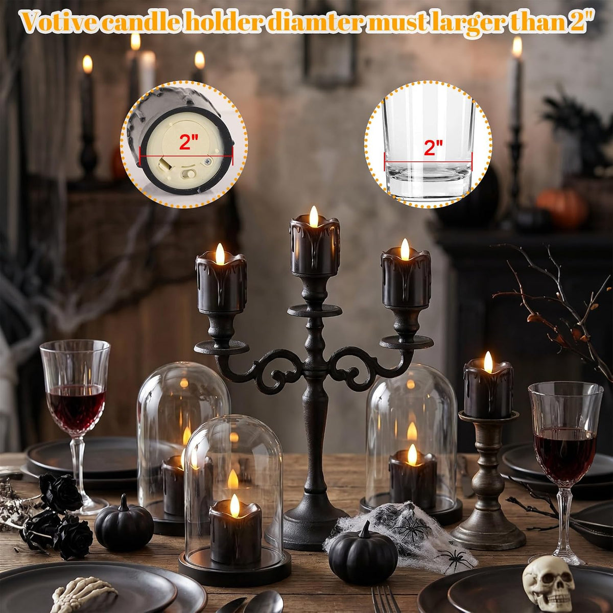 Black Flameless Votive Candles Battery Operated with Remote Timer