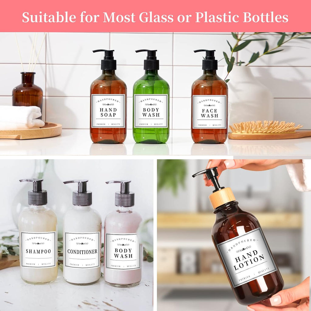 HVSWLY 27PCS Waterproof Lables for Bottles, Bathroom Hand Soap Shampoo and Conditioner Dispenser Label Stickers, Removable Bottle Labels for Mouthwash Body Lotion, with 3 Blank Labels (White)