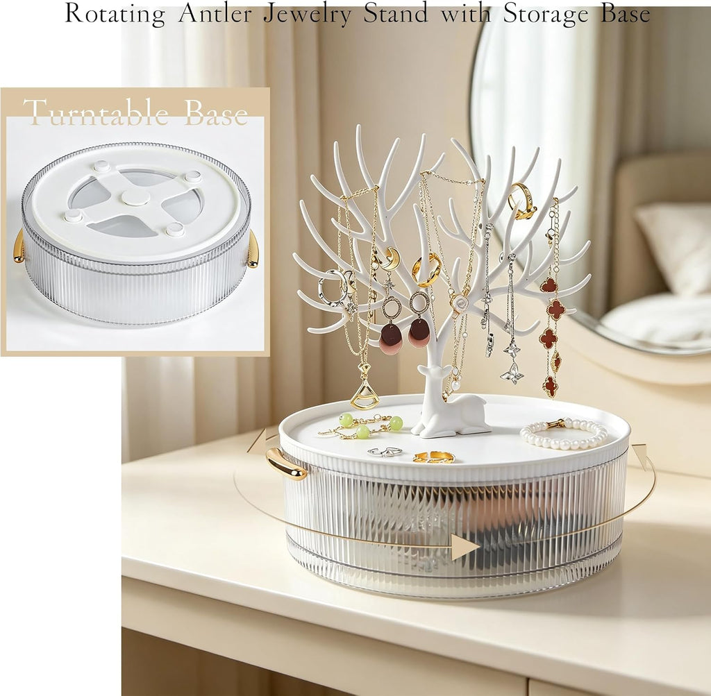 MORE&LESS Antler Striped Rotating Jewelry Storage Box. The antlers can hang earrings, ear studs, bracelets, keys, etc.