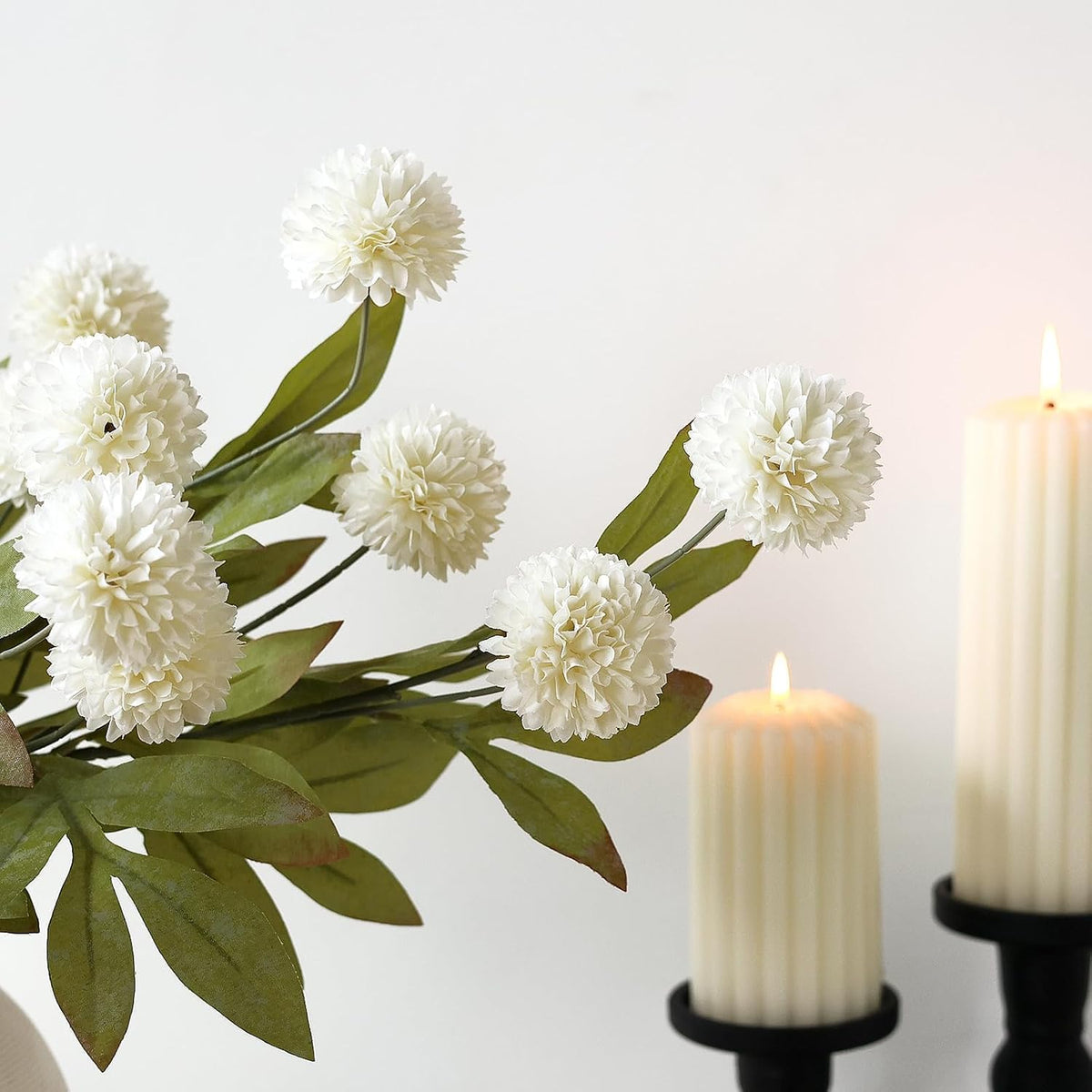 VIERENA 6 Pcs 27" Artificial Pompon Mum Silk Flower Stems for Vase (Cream)