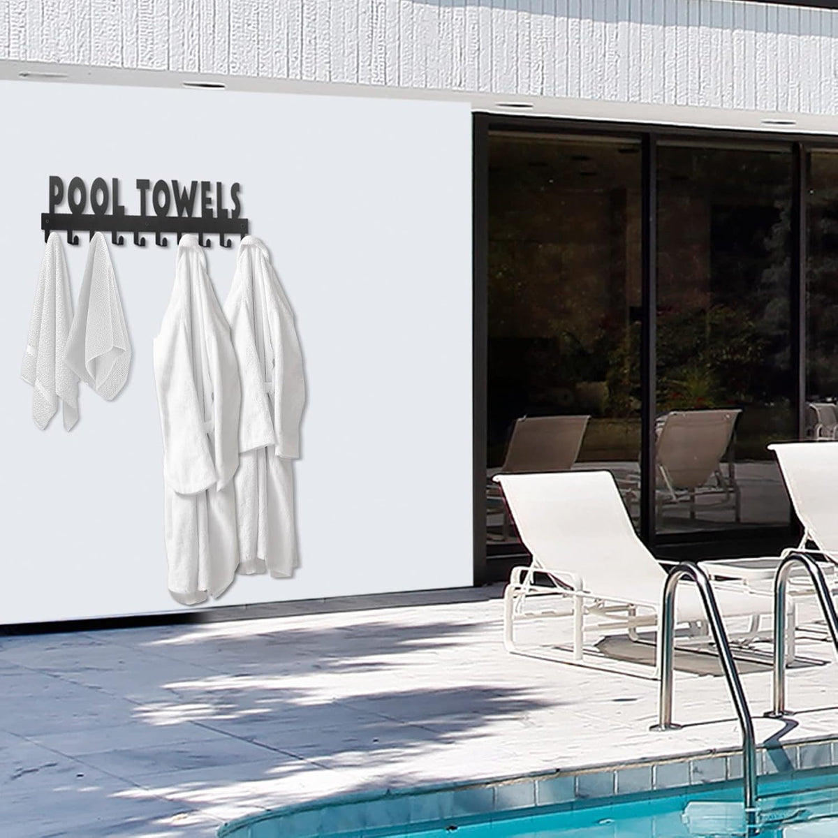 IBosins Large Pool Towel Rack with 10 Hooks Towel Holder Outdoor Black