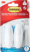 Command Medium White Bath Hooks, 2 Hooks, 4 Strips