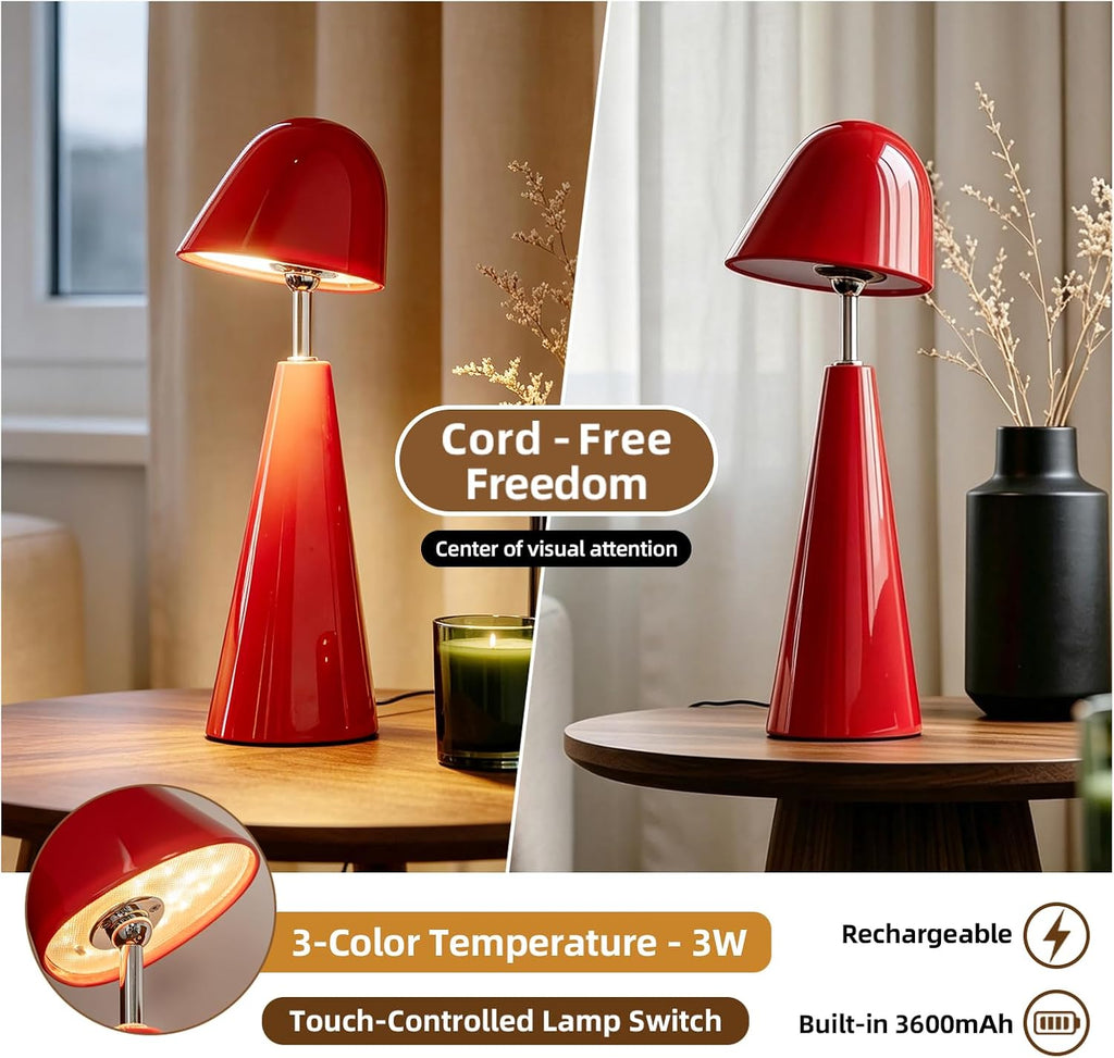 Modern Red Table Lamps , Cordless Rechargeable Desk Lamp，for Living Bedroom
