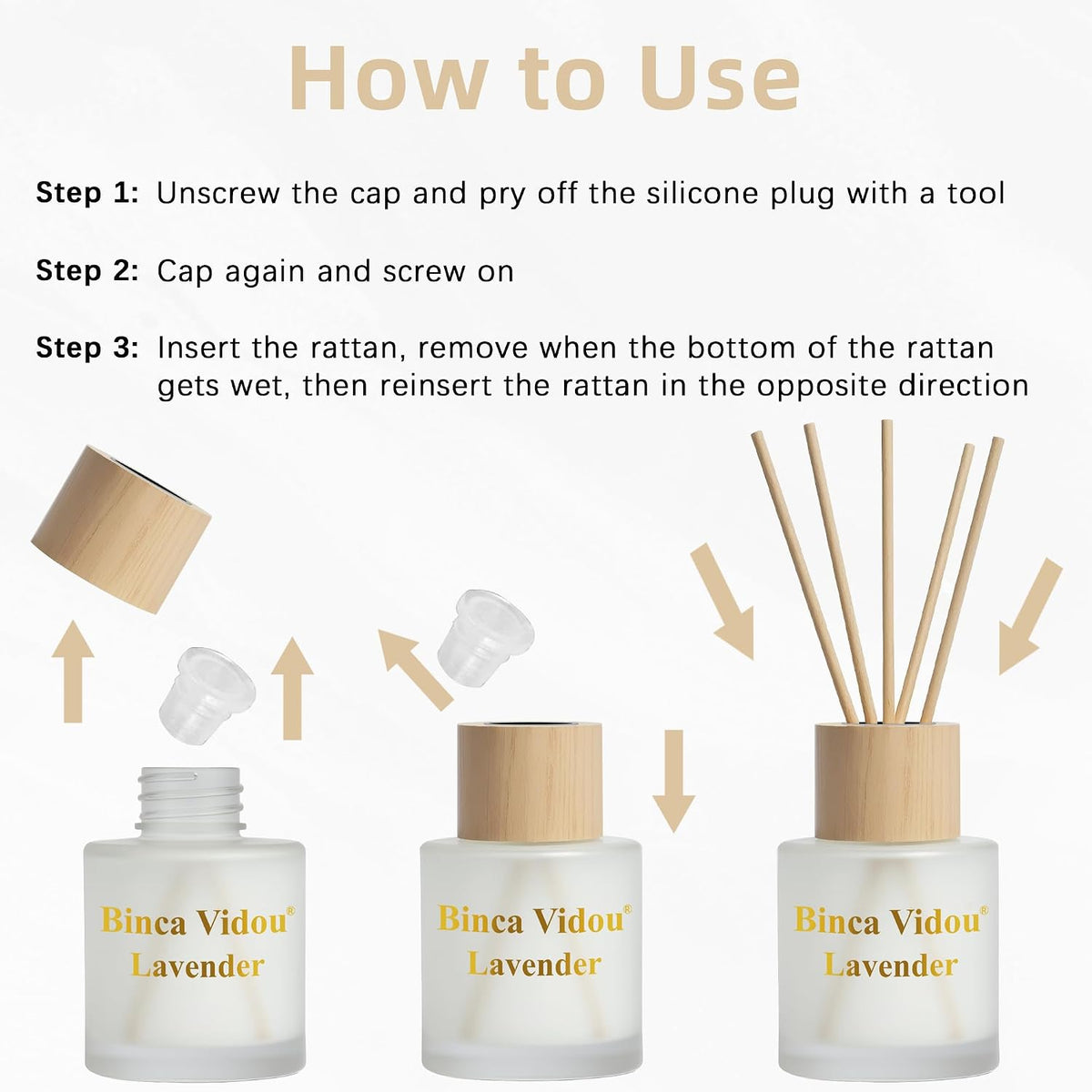 Reed Diffuser Set, Binca Vidou Lavender Linen Jasmine Natural Scent 1.69oz X 3