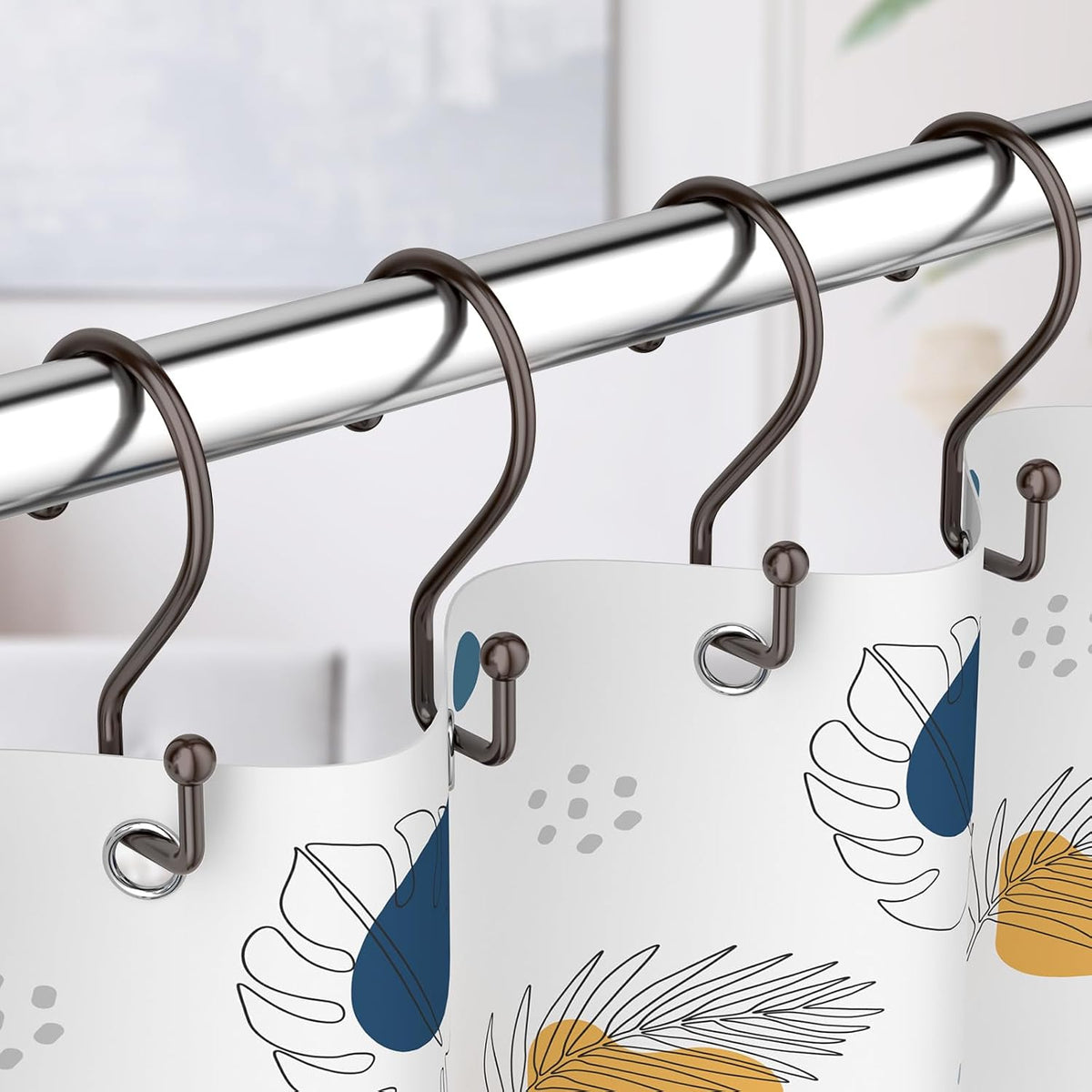 Goowin Bronze Metal Shower Curtain Hooks Rings, S Shape Metal Shower Curtain Rings Rust Proof Shower Curtain Hangers, Heavy-Duty Multi-Functional Shower Hooks for Shower Curtain, Bronze, 12 Pack