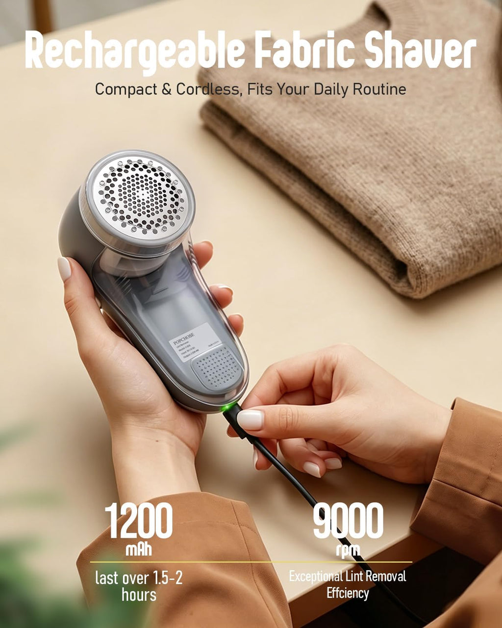 POPCHOSE Fabric Shaver, Lint Shaver with 6-Leaf Blade, Rechargeable
