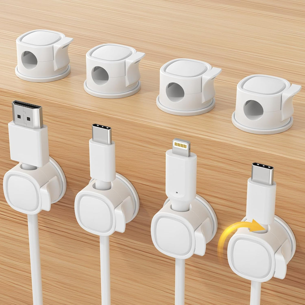 8Pack Rotatable Cord Organizer, Spring Cable Clips With Clasp Lock, INCHOR No-Residue Adhesive Cable Organizer, Cord Holder for Nightstand Car Home Office (White)
