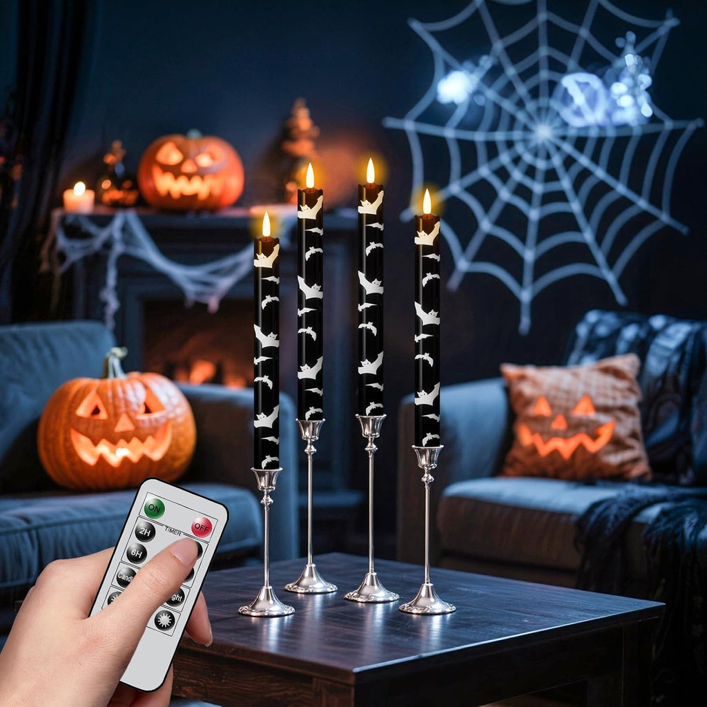 Eldnacele Halloween Bats Decal Flameless Taper Candles with Remote Timer