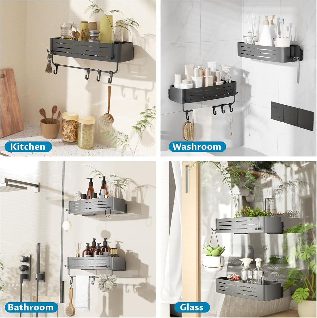 Onemake Shower Caddy Suction Cup, 2 Pack Shower Shelf with Hooks for Bath