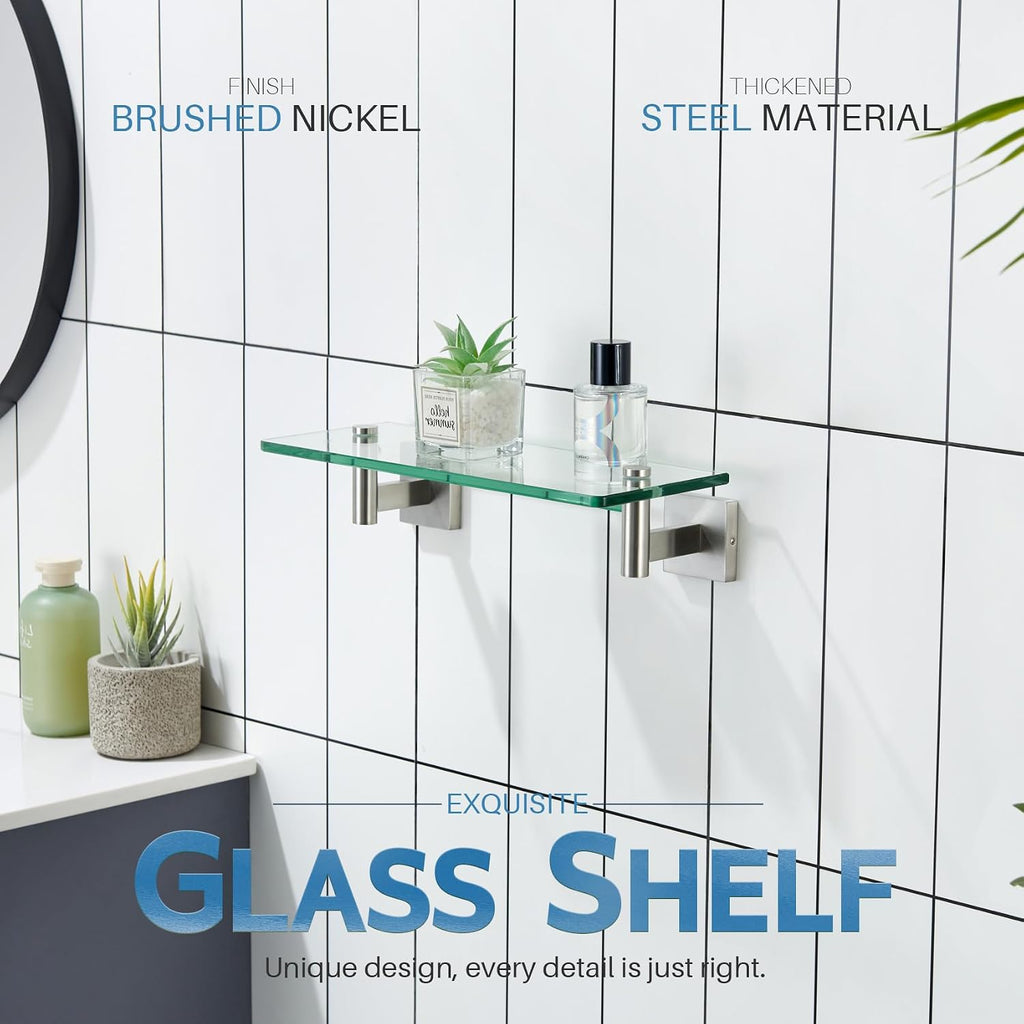 KOKOSIRI Floating Shelf Bathroom Wall Mount Shelves 12-Inch for Bedroom Living Room Kitchen Hanging Rack Brushed Stainless Steel 2 Pack B1105BR-L12-P2