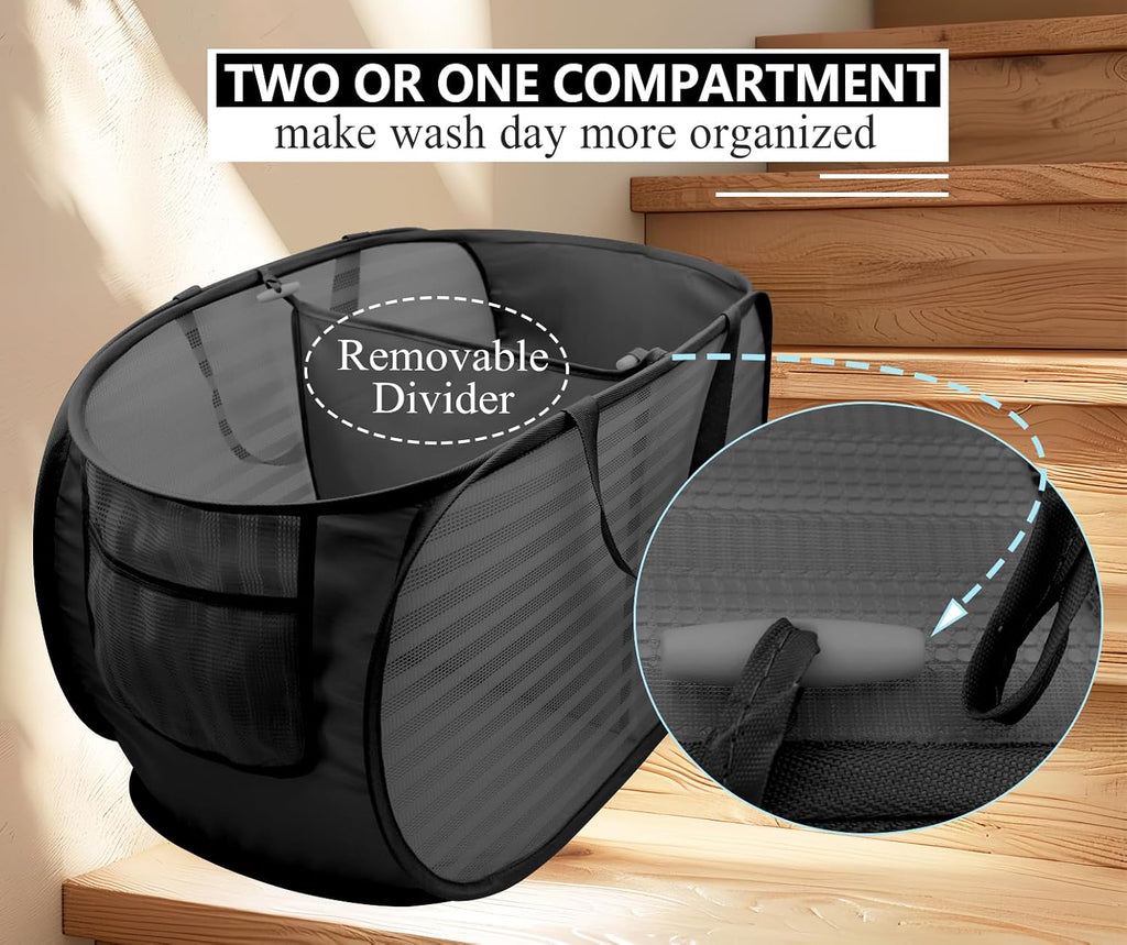 Collapsible Laundry Hamper Basket,Pop Up Mesh Bag for Laundry Room
