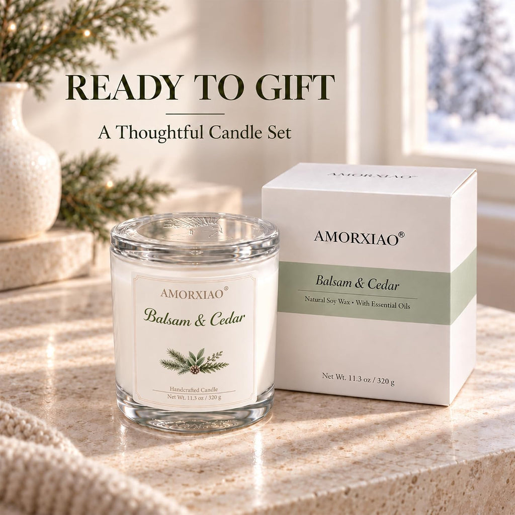 Balsam & Cedar Scented Candle, 11.3 Oz Natural Soy Wax Gift for Women