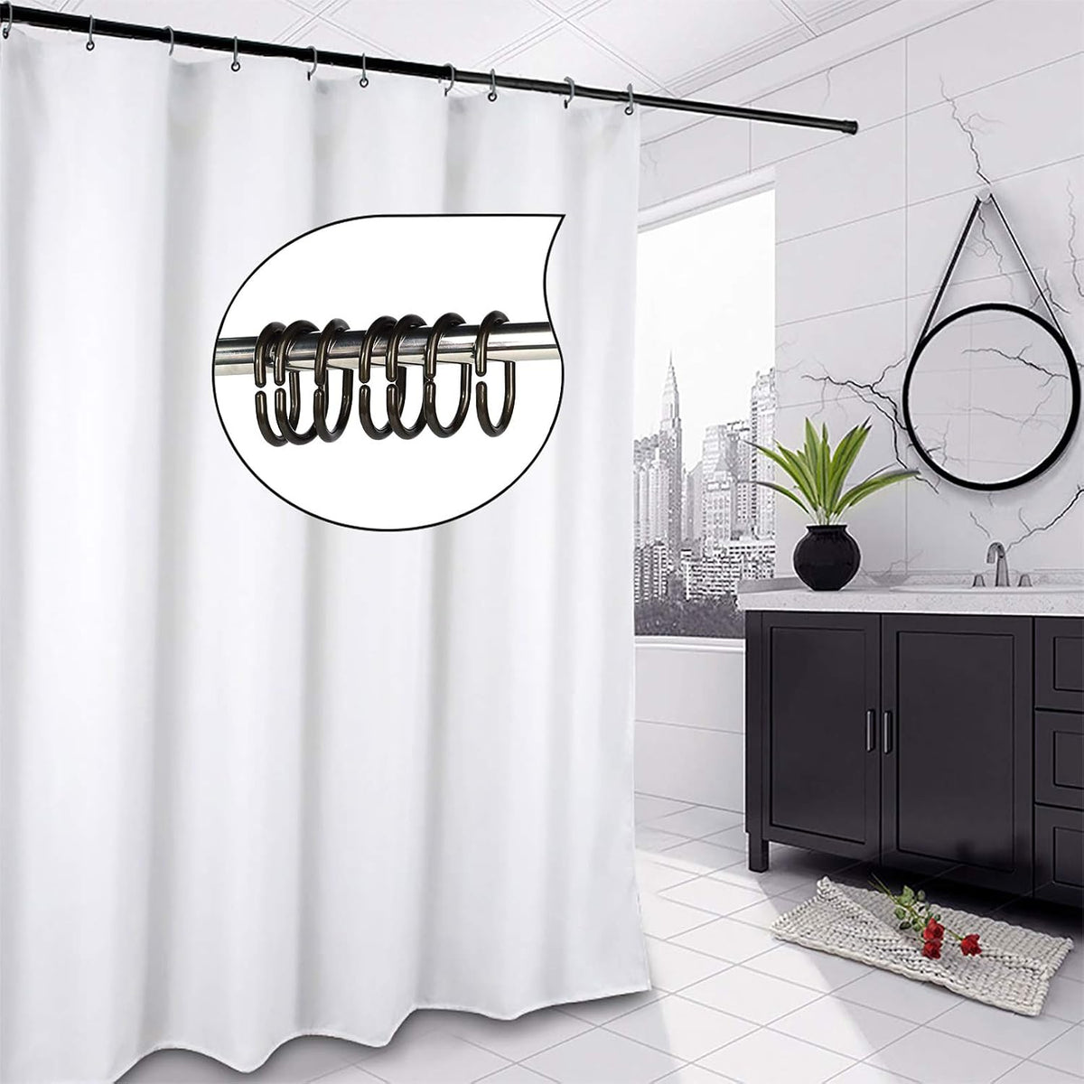24 pcs Shower Curtain Rings Plastic Shower Curtain Hooks C-Shaped Rings Hook Hanger Bath Drape Loop Clip Glide Bathroom Shower Window Rod (Bronze)