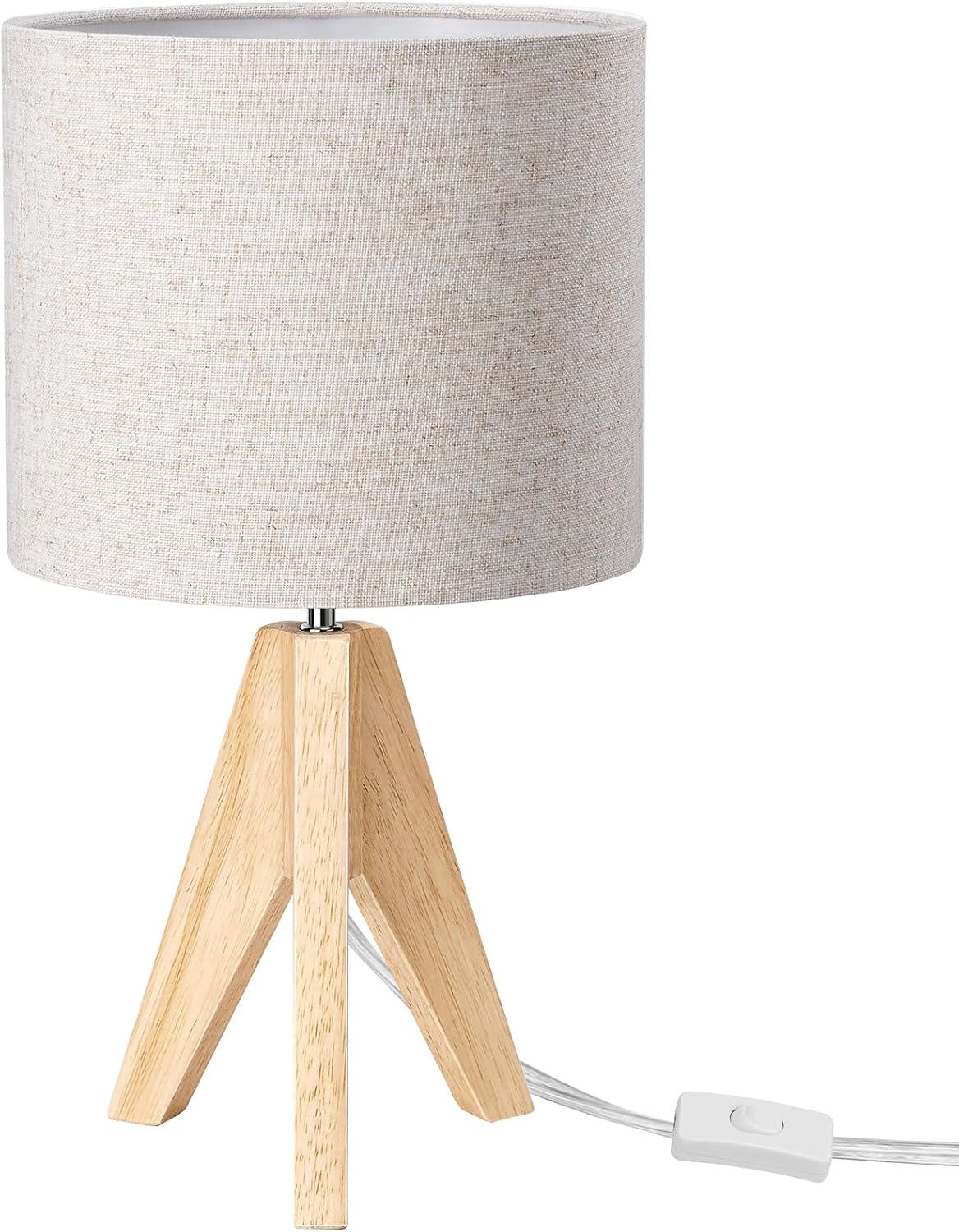 EDISHINE Small Table Lamp, Boho Bedside Lamp, Linen Fabric Shade, 14.2 Inch